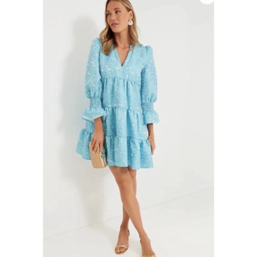 NWT Tuckernuck Pomander Place Blue Floral Tiered Mini Dress Puff Sleeve S